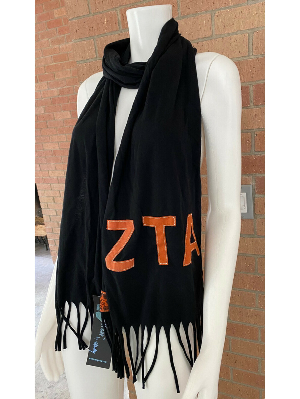 ZETA TAU ALPHA ZTA SORORITY SCARF G Wear By Stanley FRINGE Black ONE SIZE nwt
